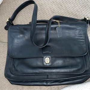 Vintage Black Leather Messenger Bag